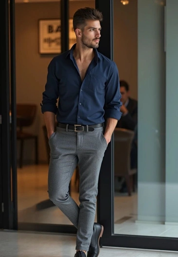 Stylish man wearing navy shirt