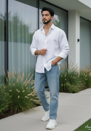 Man in White Shirt and Jeans