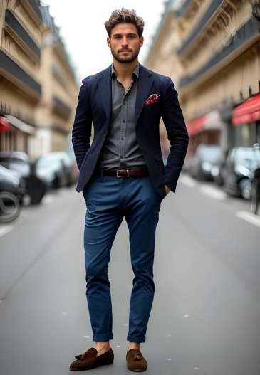 Man In Blue Blazer And Pants