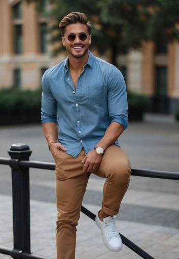 Man in blue shirt smiling