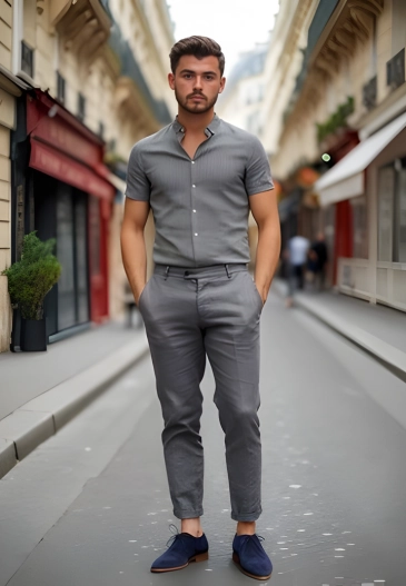 Man In Grey Shirt And Pants