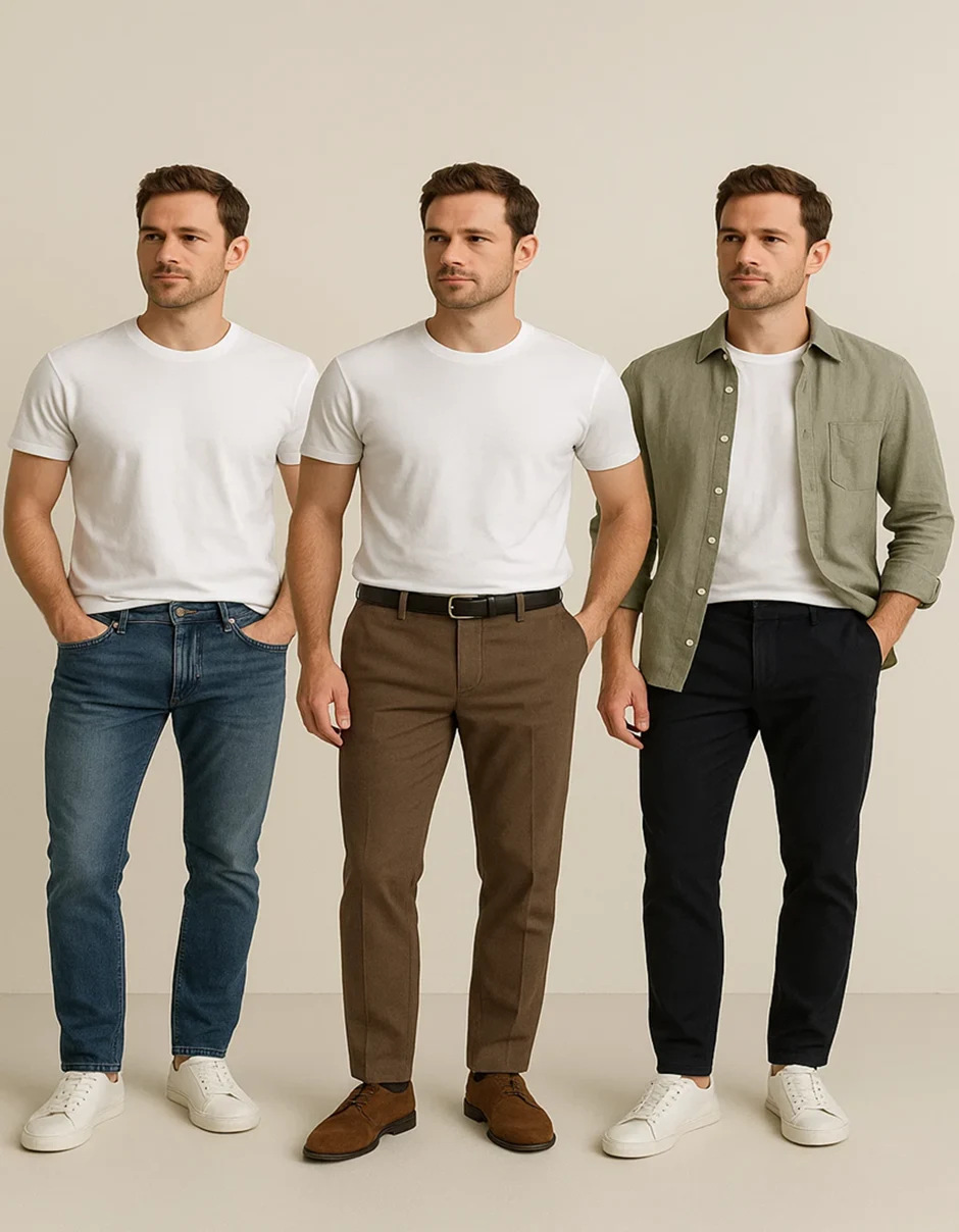 Men in white t-shirts and pants