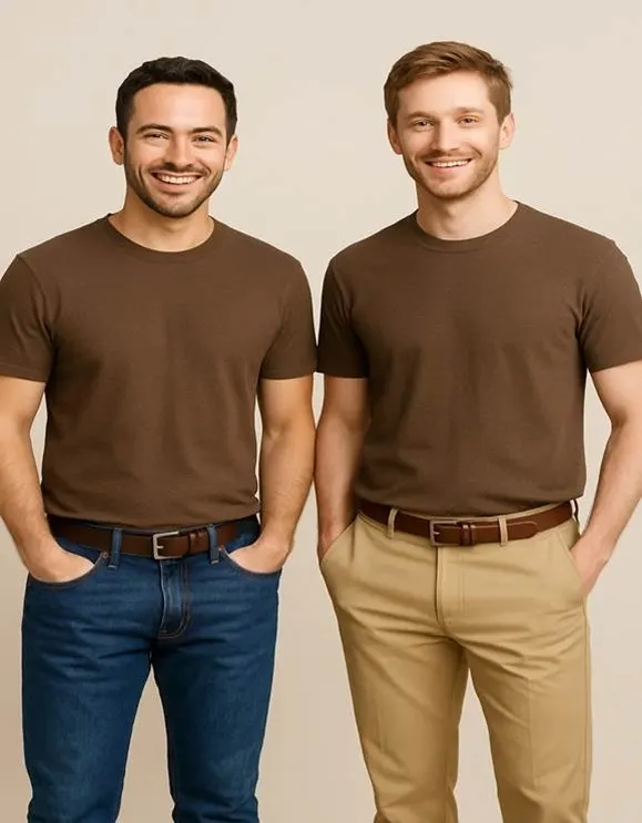 Men wearing brown t-shirt outfits