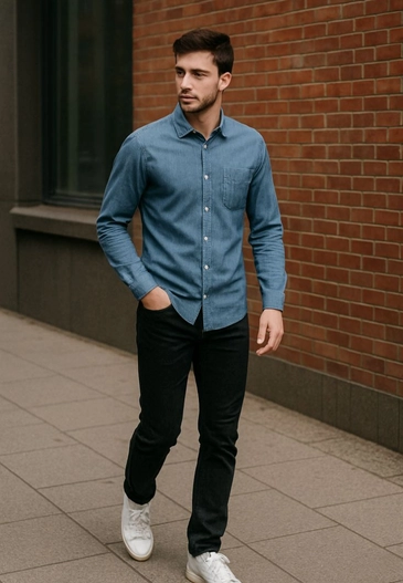 Black Jeans With Stylish Denim Shirt