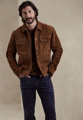 Man wearing brown jacket outfit